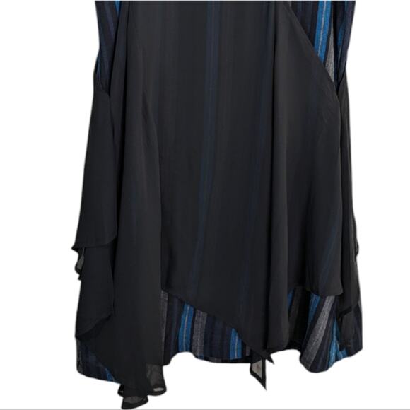 Pretty Angel Tunic Top Large Blue Black Striped Overlay Lagenlook Whimsygoth - Picture 3 of 7